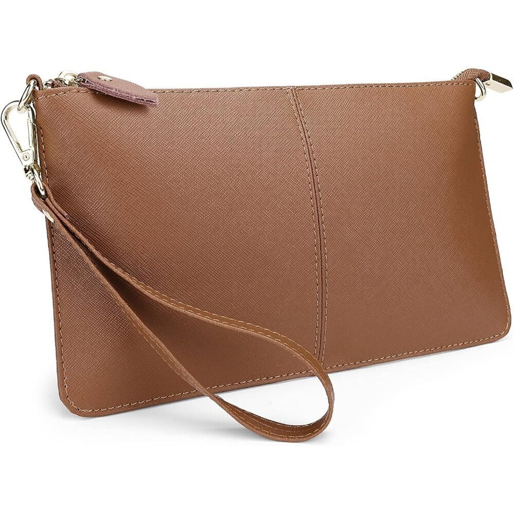 RFID Blocking Cross Brown Chain Wristlet Purse Women Small Clutch Zipper Pockets